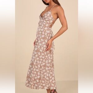 Lulu's Brown and Cream Floral Patterned Maxi Dress Size XS